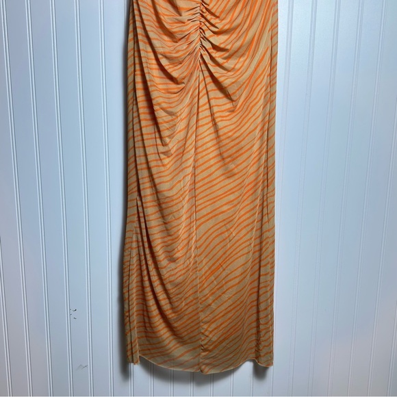 Zara Draped printed orange tulle Elegant Peach Spaghetti Strap Dress XL NWT - Picture 10 of 12